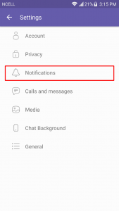 Select Notification from the Settings menu-How to turn off Viber message preview on Lock Screen 