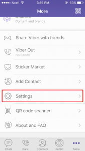 Select Setting from Viber app on iPhone